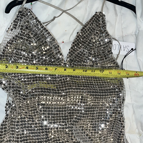 NWT! Silver Sequined Aliannia Mini Cocktail Dress by Saylor, Size S, price $220 - Picture 12 of 15